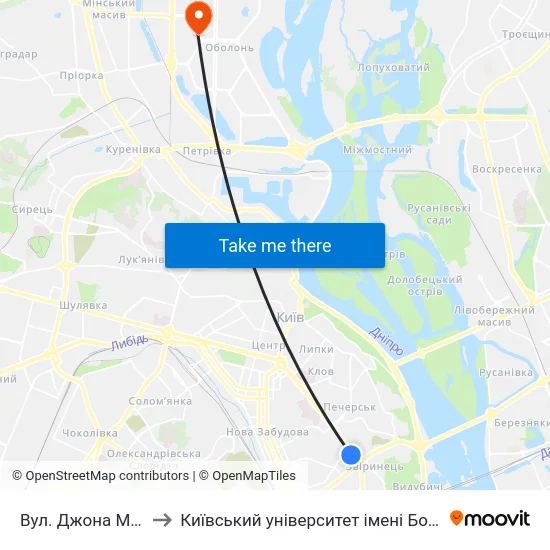 Вул. Джона Маккейна to Київський університет імені Бориса Грінченка map