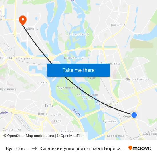 Вул. Сосюри to Київський університет імені Бориса Грінченка map