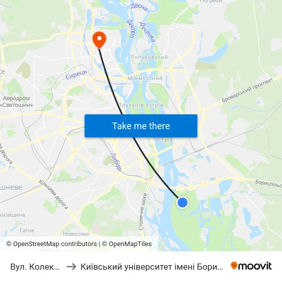 Вул. Колекторна to Київський університет імені Бориса Грінченка map