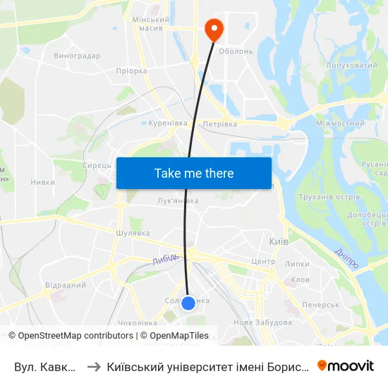 Вул. Кавказька to Київський університет імені Бориса Грінченка map