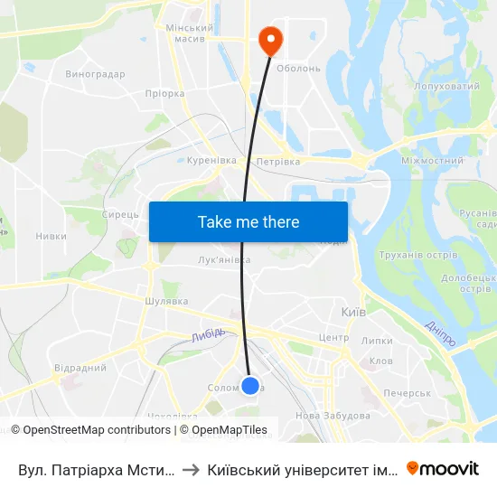 Вул. Патріарха Мстислава Скрипника to Київський університет імені Бориса Грінченка map