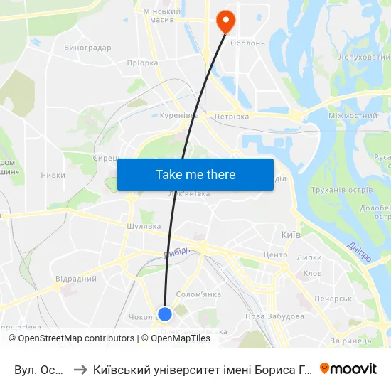 Вул. Освіти to Київський університет імені Бориса Грінченка map