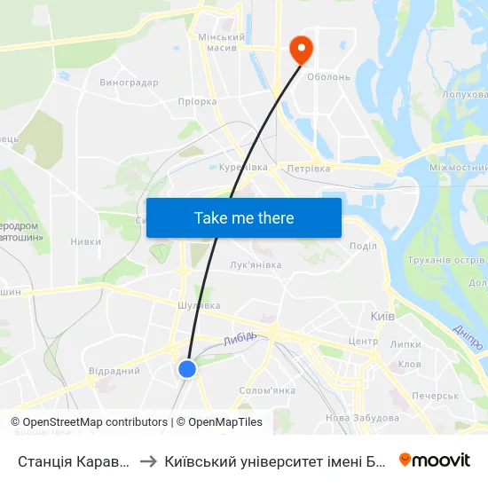 Станція Караваєвi Дачі to Київський університет імені Бориса Грінченка map