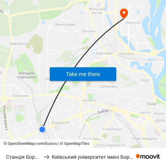 Станція Борщагівка to Київський університет імені Бориса Грінченка map