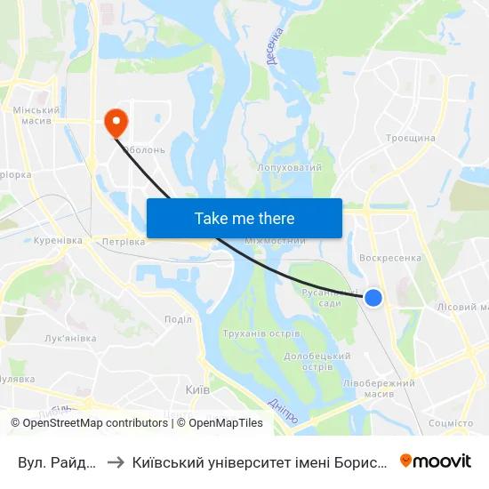Вул. Райдужна to Київський університет імені Бориса Грінченка map