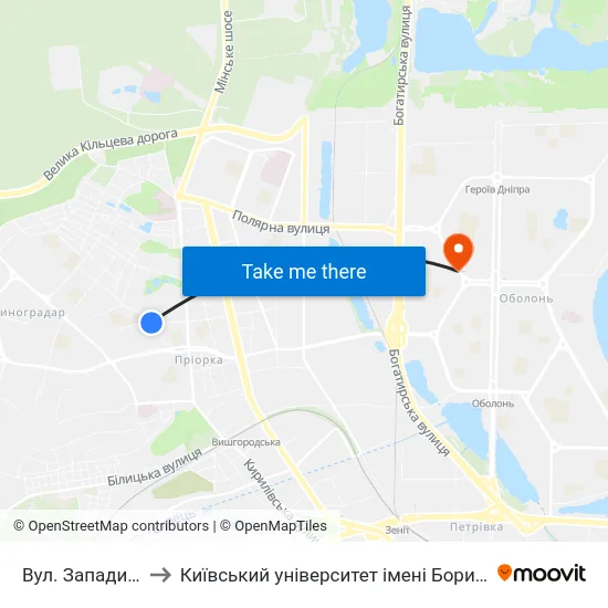 Вул. Западинська to Київський університет імені Бориса Грінченка map
