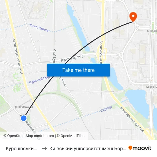 Куренівський Ринок to Київський університет імені Бориса Грінченка map