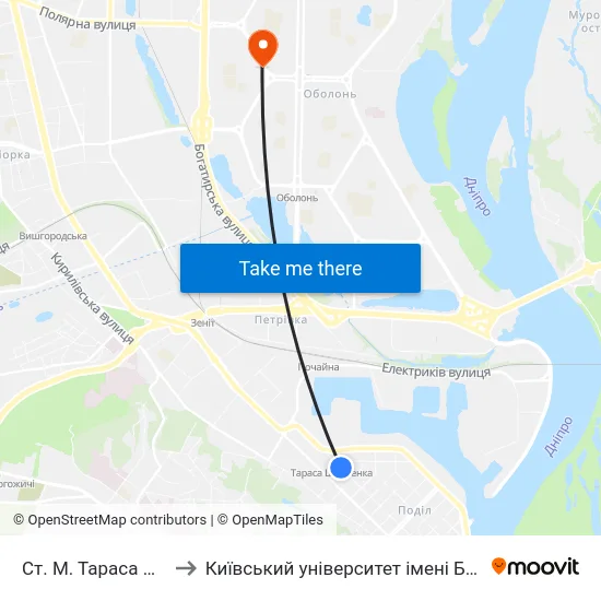 Ст. М. Тараса Шевченка to Київський університет імені Бориса Грінченка map