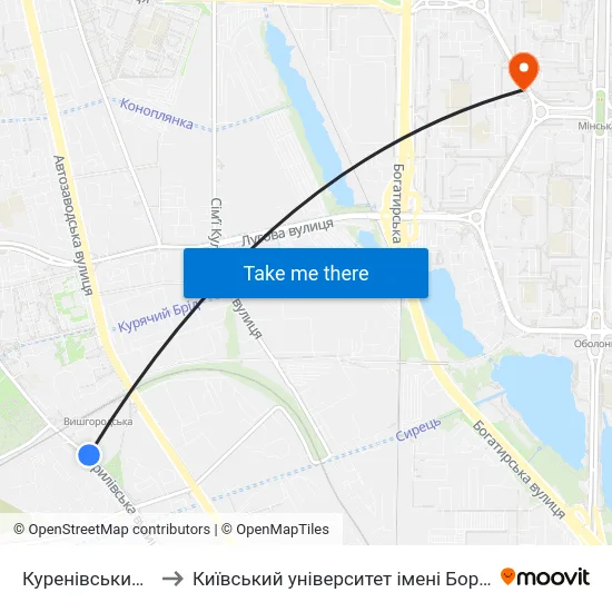 Куренівський Ринок to Київський університет імені Бориса Грінченка map
