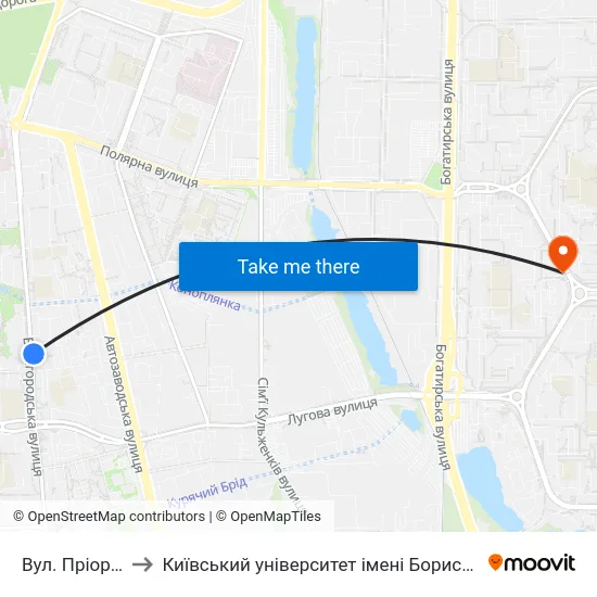 Вул. Пріорська to Київський університет імені Бориса Грінченка map