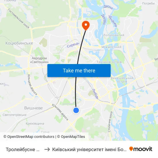 Тролейбусне Депо №1 to Київський університет імені Бориса Грінченка map