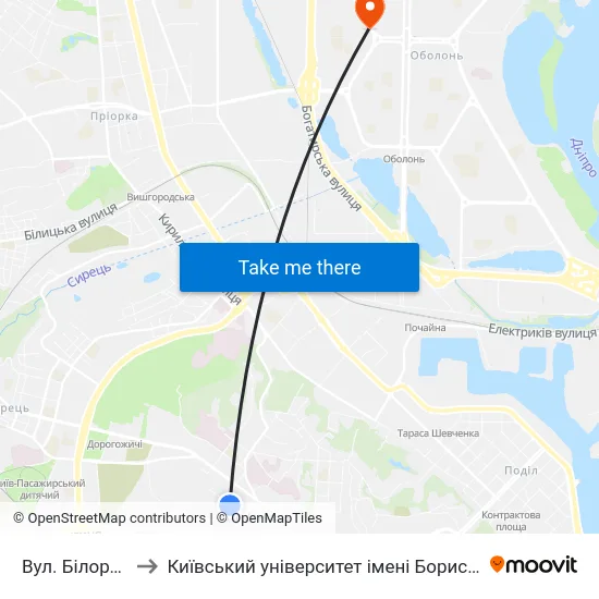 Вул. Білоруська to Київський університет імені Бориса Грінченка map