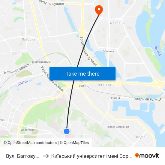Вул. Багговутівська to Київський університет імені Бориса Грінченка map