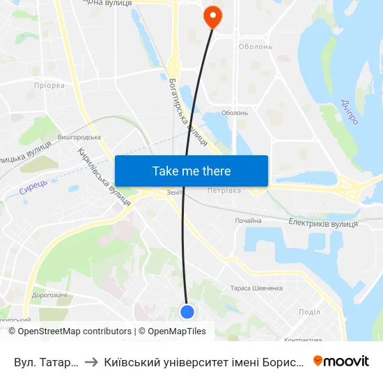 Вул. Татарська to Київський університет імені Бориса Грінченка map