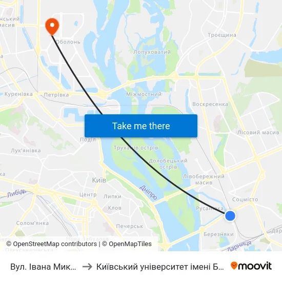 Вул. Івана Миколайчука to Київський університет імені Бориса Грінченка map