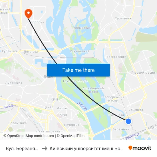 Вул. Березняківська to Київський університет імені Бориса Грінченка map