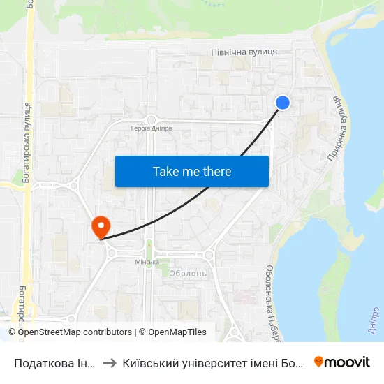 Податкова Інспекція to Київський університет імені Бориса Грінченка map