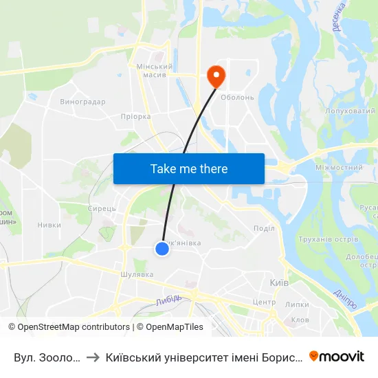 Вул. Зоологічна to Київський університет імені Бориса Грінченка map
