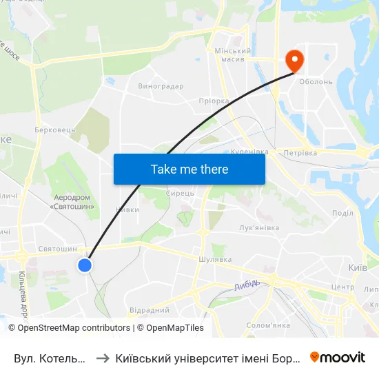 Вул. Котельникова to Київський університет імені Бориса Грінченка map