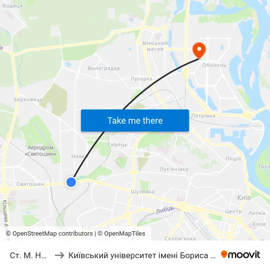Ст. М. Нивки to Київський університет імені Бориса Грінченка map