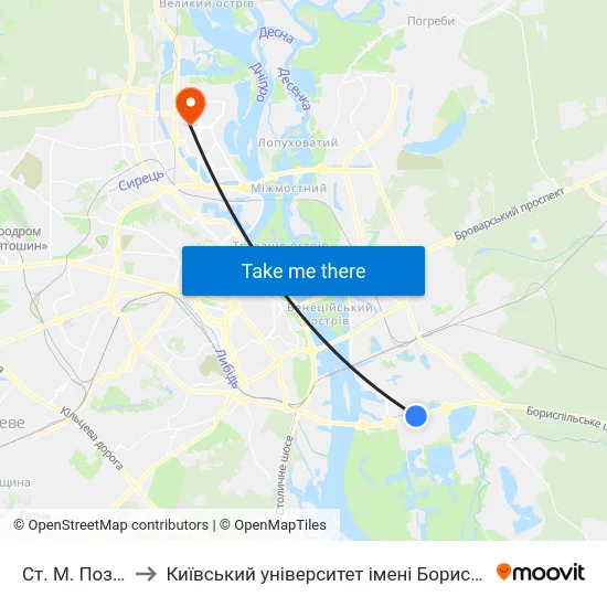 Ст. М. Позняки to Київський університет імені Бориса Грінченка map