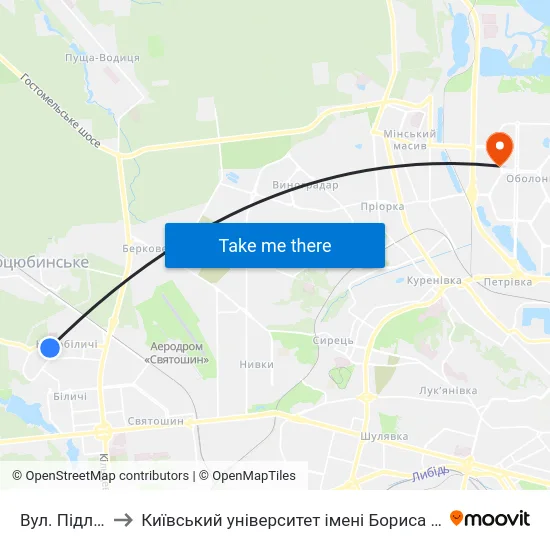 Вул. Підлісна to Київський університет імені Бориса Грінченка map