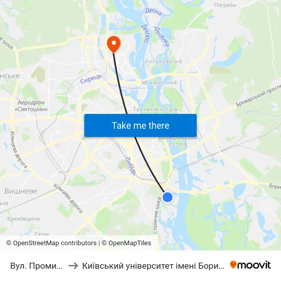 Вул. Промислова to Київський університет імені Бориса Грінченка map