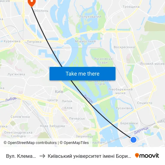 Вул. Клеманська to Київський університет імені Бориса Грінченка map