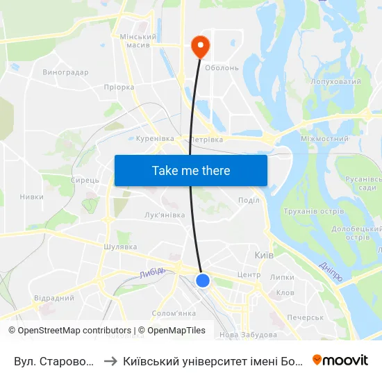 Вул. Старовокзальна to Київський університет імені Бориса Грінченка map