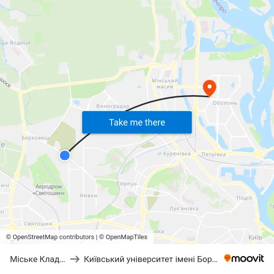 Міське Кладовище to Київський університет імені Бориса Грінченка map