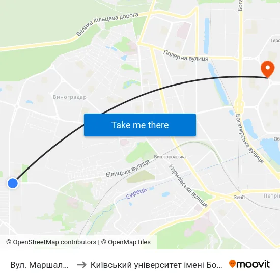 Вул. Маршала Гречка to Київський університет імені Бориса Грінченка map