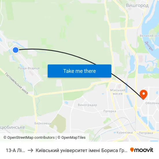 13-А Лінія to Київський університет імені Бориса Грінченка map