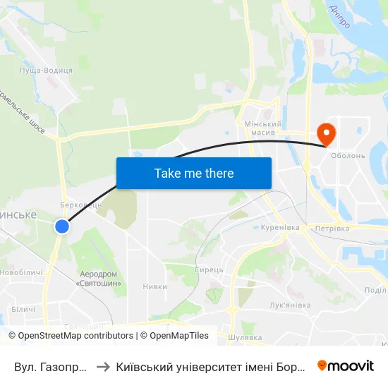 Вул. Газопровідна to Київський університет імені Бориса Грінченка map
