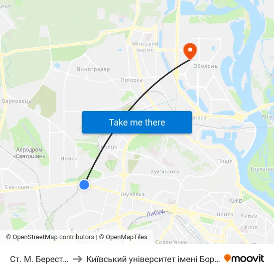 Ст. М. Берестейська to Київський університет імені Бориса Грінченка map