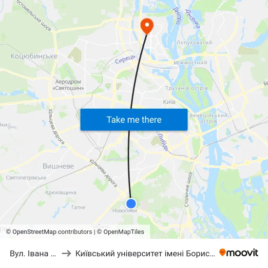 Вул. Івана Сірка to Київський університет імені Бориса Грінченка map