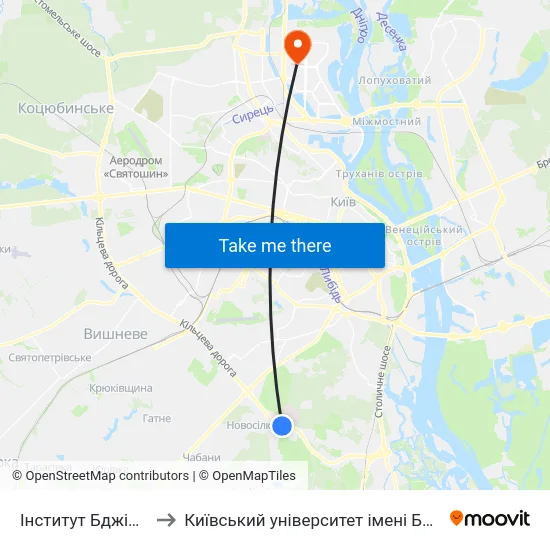 Інститут Бджільництва to Київський університет імені Бориса Грінченка map