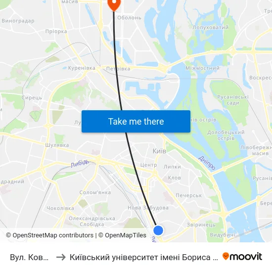 Вул. Ковпака to Київський університет імені Бориса Грінченка map