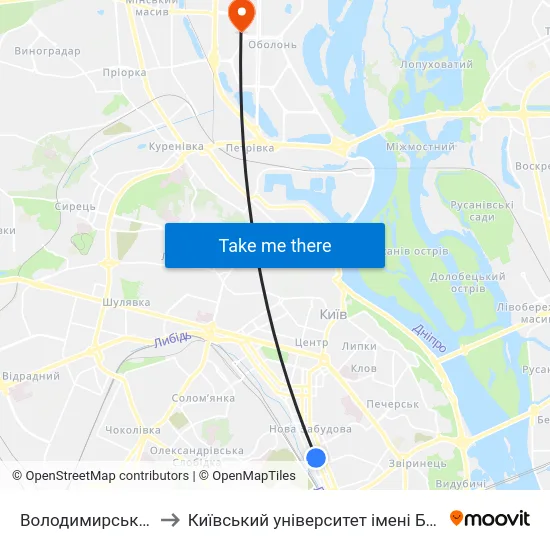Володимирський Ринок to Київський університет імені Бориса Грінченка map