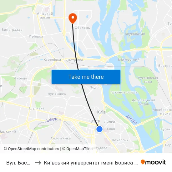 Вул. Басейна to Київський університет імені Бориса Грінченка map
