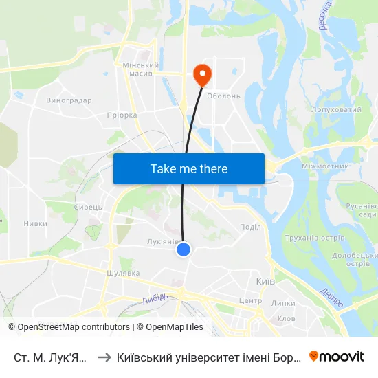 Ст. М. Лук'Янівська to Київський університет імені Бориса Грінченка map
