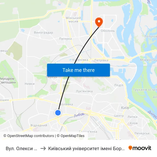 Вул. Олекси Тихого to Київський університет імені Бориса Грінченка map