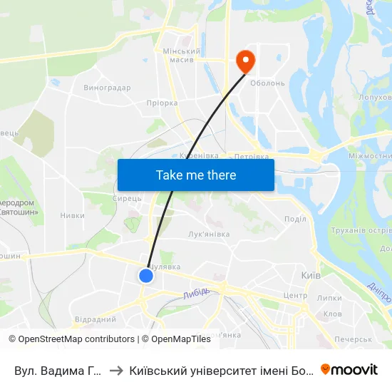 Вул. Вадима Гетьмана to Київський університет імені Бориса Грінченка map