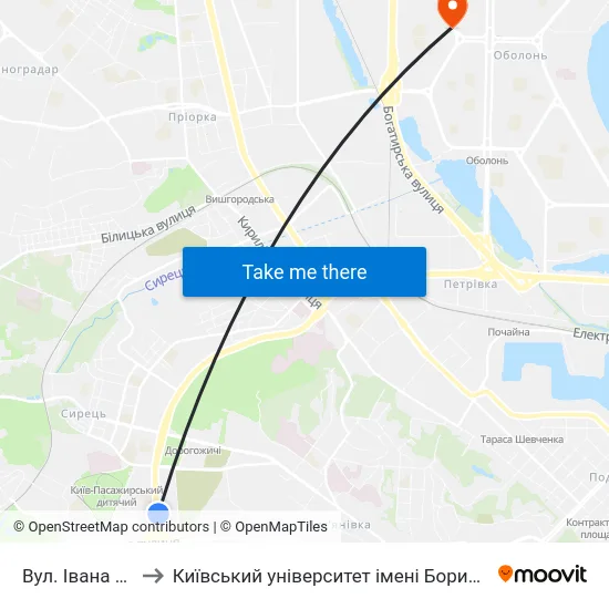 Вул. Івана Гонти to Київський університет імені Бориса Грінченка map