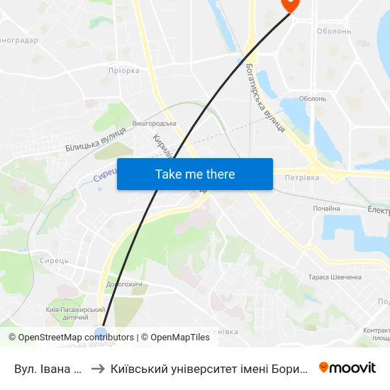 Вул. Івана Гонти to Київський університет імені Бориса Грінченка map