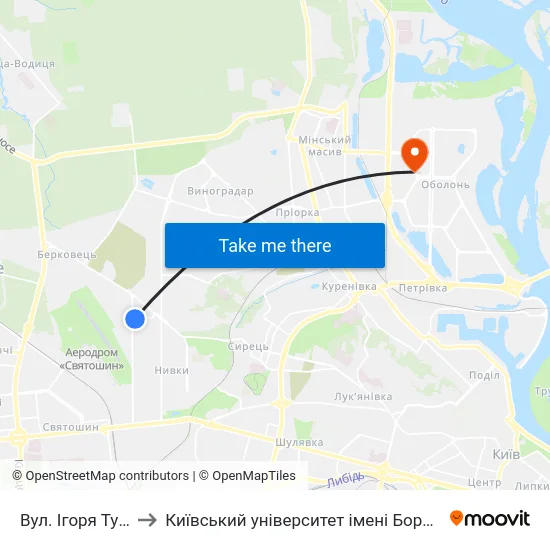 Вул. Ігоря Турчина to Київський університет імені Бориса Грінченка map