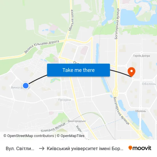 Вул. Світлицького to Київський університет імені Бориса Грінченка map
