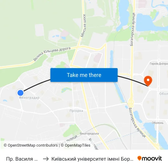 Пр. Василя Порика to Київський університет імені Бориса Грінченка map