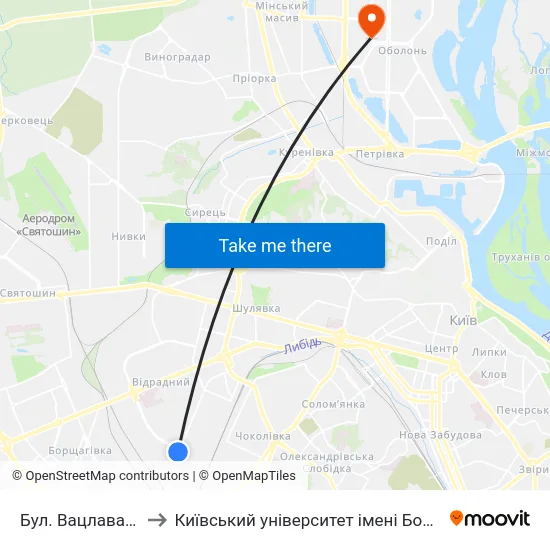 Бул. Вацлава Гавела to Київський університет імені Бориса Грінченка map