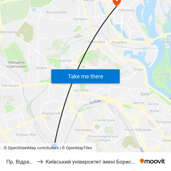 Пр. Відрадний to Київський університет імені Бориса Грінченка map