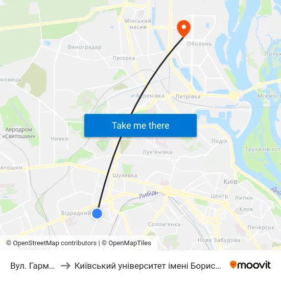 Вул. Гарматна to Київський університет імені Бориса Грінченка map